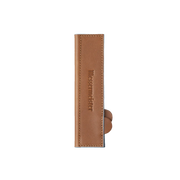 Messermeister - Leather Magnetic Edge-Guard - 6.5: Brown, a sleek leather sheath with magnetic closure, designed to protect kitchen knives, shown with embossed branding.
