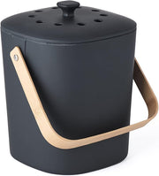 Bamboozle | Bamboo Compost Bin - Graphite with wooden handle and filtered lid, ideal for kitchen waste composting, designed for eco-friendly convenience.