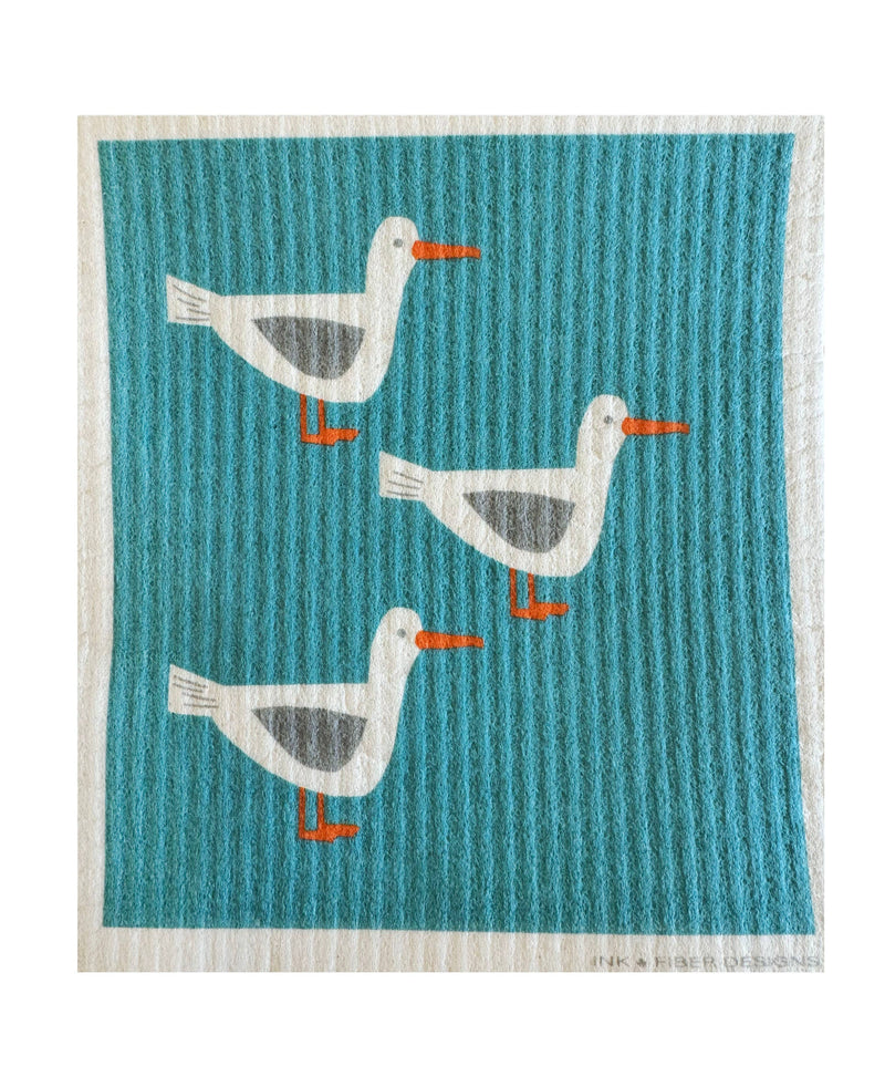 Ink and Fiber Designs - Seagull Bird Swedish Dishcloth featuring bird patterns, ideal for eco-friendly cleaning. Absorbent and reusable, perfect for replacing paper towels.