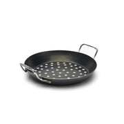 de Buyer | Outdoor Fry Pan - Long Handle, featuring a perforated design and dual handles, ideal for grilling delicate foods on BBQs with superior heat distribution.