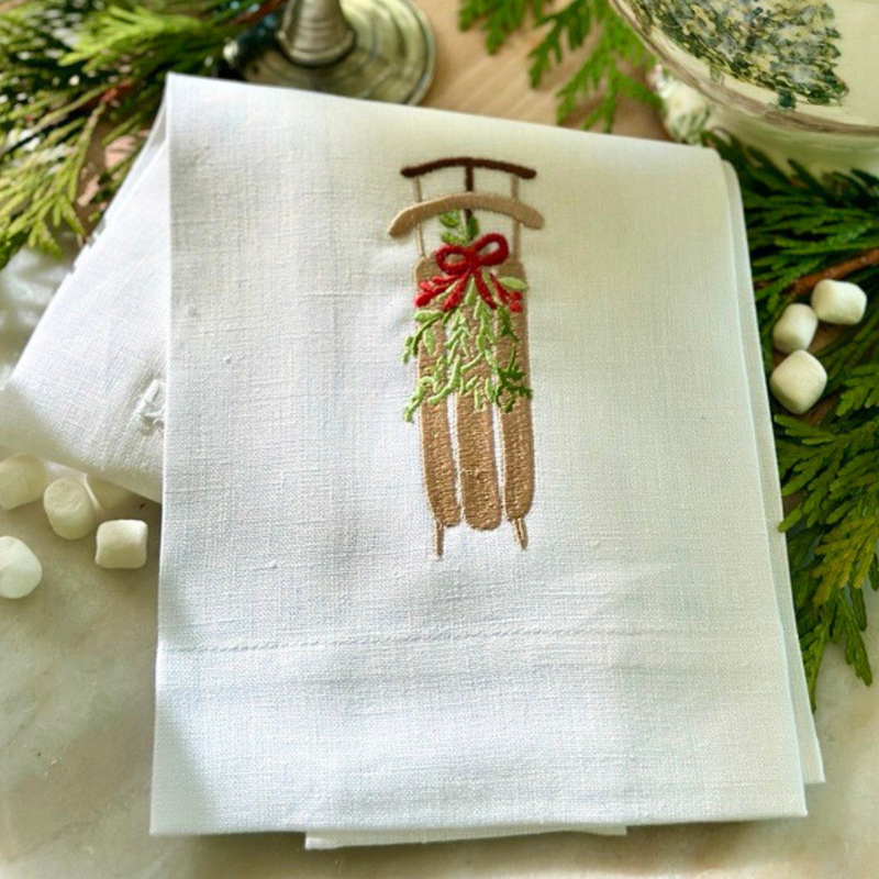 Arte Italica & Crown Linen Designs | Christmas Sled Tea Towel