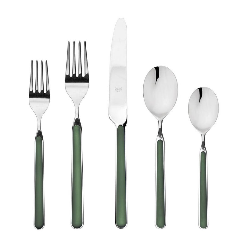 Mepra SPA - PLACE SET 5 PCS FANTASIA FORREST GREEN featuring durable stainless steel and resin handles, crafted in Italy with elegant, timeless design.