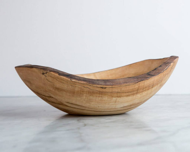 Petermans Boards and Bowls Inc. - 10 spalted maple oval bowl showcasing unique spalted lines, ideal for salads, pasta, or snacks, handcrafted from upcycled maple wood.