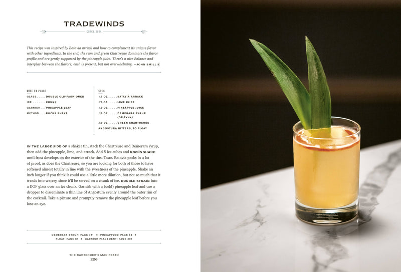Penguin Random House LLC - The Bartender's Manifesto features a TRADEWINDS cocktail recipe, highlighting ingredients, preparation steps, and a photo of the finished drink in a double old-fashioned glass.