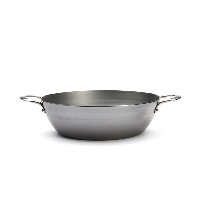 de Buyer | Country Fry Pan with 2 Handles, shown in a close-up, highlighting its sturdy design, ideal for versatile cooking in any kitchen setting.