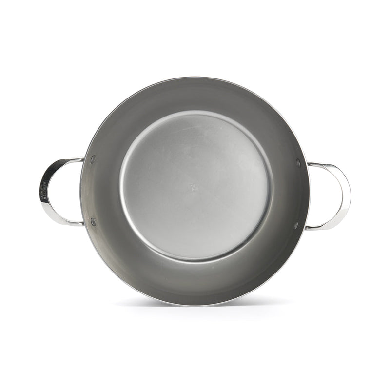 De Buyer Country Fry Pan with 2 Handles, close-up view, showcasing its sturdy design, ideal for versatile cooking in any kitchen.