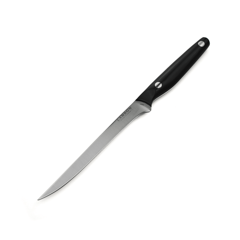 Lamson | Vintage Fillet + Boning Knife with a sleek black handle, ideal for precision tasks in the kitchen.