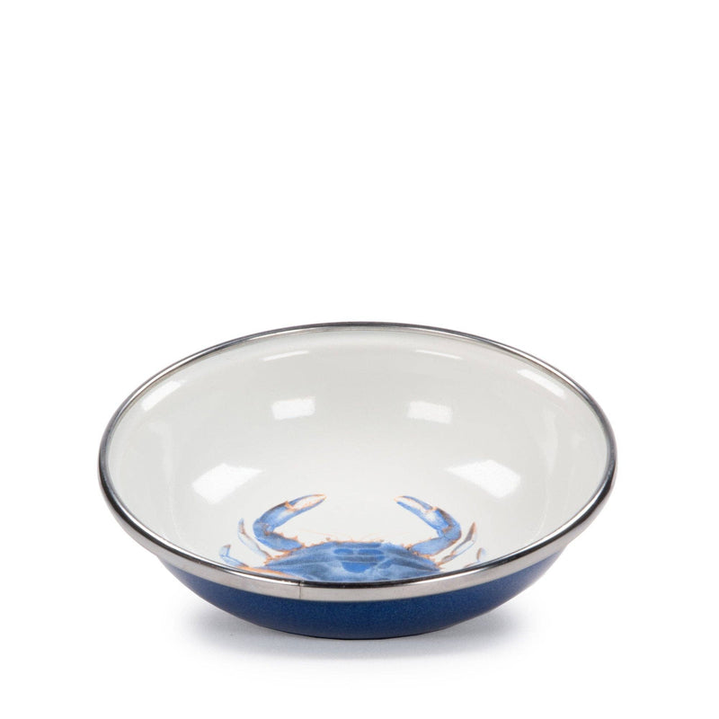 Golden Rabbit Home - Set of 6 Blue Crab Tasting Dishes, featuring crab design on enamelled porcelain, 4 oz capacity, ideal for stylish dining.