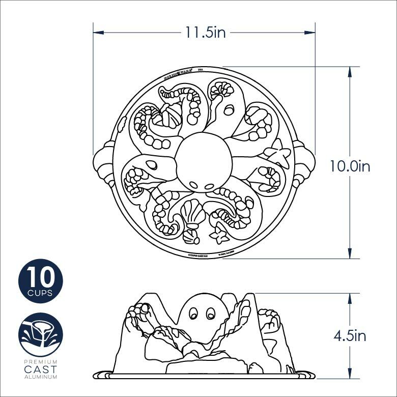 Nordic Ware | Octopus Cake Pan featuring an intricate black and white octopus design, perfect for creating detailed under-the-sea themed cakes with ease.