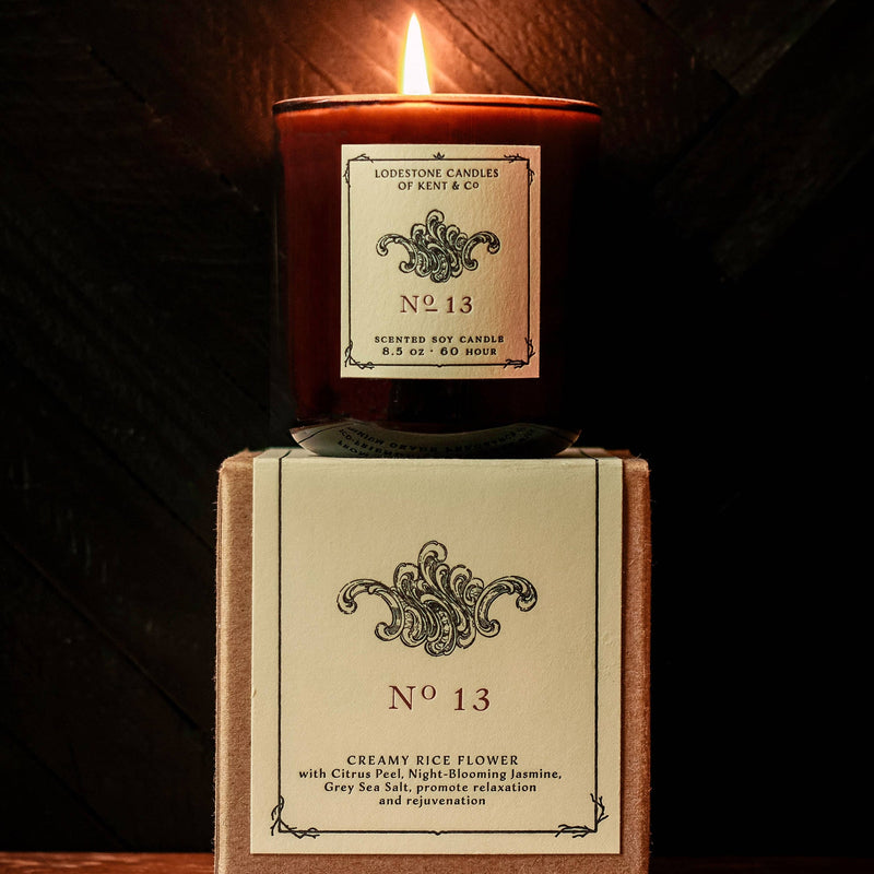 Lodestone | Luxury Soy Candles - No. 13, sophisticatedly crafted with vintage-inspired labels, perfect for adding elegance and fragrance to any kitchen or gathering space.