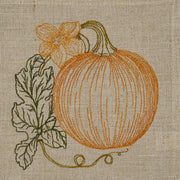Coral & Tusk - Pumpkin Patch Cocktail Napkin Set with embroidered pumpkin, vine, and leaves, perfect for autumn-themed gatherings. Set of 4, each 5.5 square.
