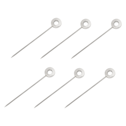 Christofle | Oh De Stainless Steel Cocktail Picks, Set of 6, featuring sleek nautical-inspired design with circular handles, ideal for outdoor entertaining and garnishing drinks or appetizers.