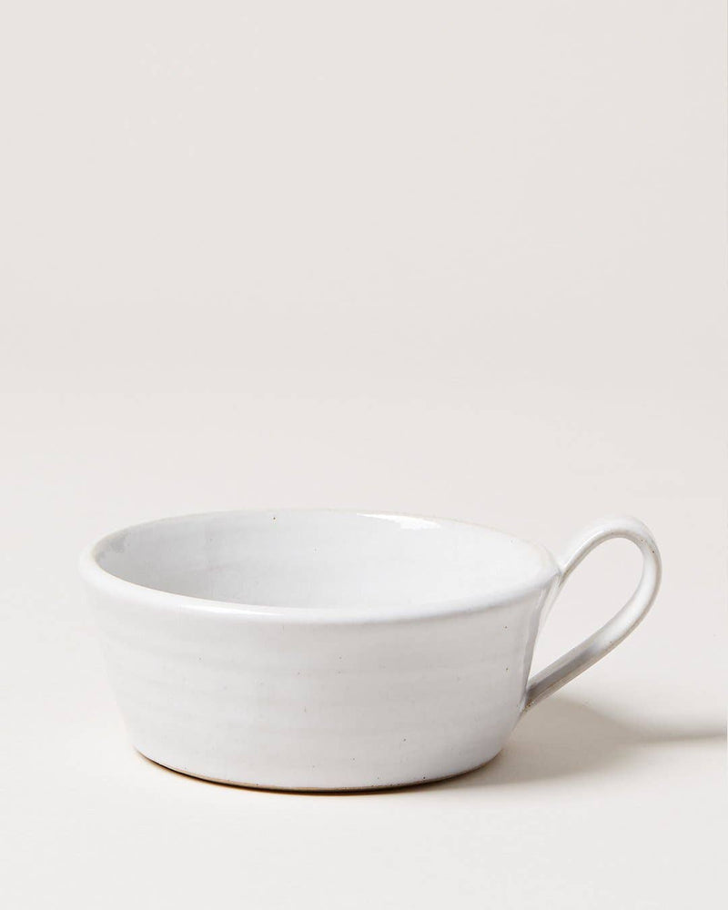 Farmhouse Pottery - Silo Soup Mug: A white-glazed ceramic mug with a handle, ideal for soups or hot drinks, crafted in Vermont from American-made stoneware.