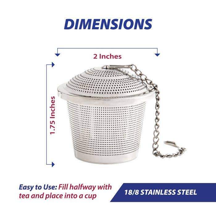 HIC Kitchen Barrel Tea Infuser, Large, with attached chain, designed for easy loose leaf tea steeping, made of durable 18/8 stainless steel.