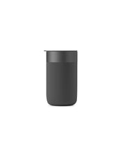 W&P - Ceramic Reusable Coffee Mug 16oz: Charcoal, featuring a matte silicone sleeve and BPA-free lid, ideal for stylish, eco-friendly coffee enjoyment.