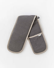 MagicLinen Double oven mitt in Natural Gingham, designed to protect hands and arms from heat, part of a zero-waste initiative using excess linen.