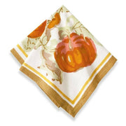 Caravan Home - Pumpkin Orange/Mustard Napkins - Set of 6, featuring watercolor pumpkins and fall foliage, handprinted on French linen for autumn dining elegance.