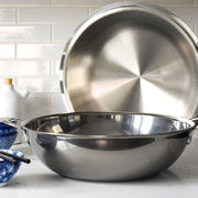 Hestan | Nanobond 14 Wok with lid open, showcasing sleek silver design, ideal for versatile cooking.