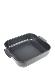 Peugeot | Appolia Square Baking Dish 14 inches, Slate. Black non-stick ceramic pan with small molded handles, ideal for casseroles, roasting, and sheet-pan meals.