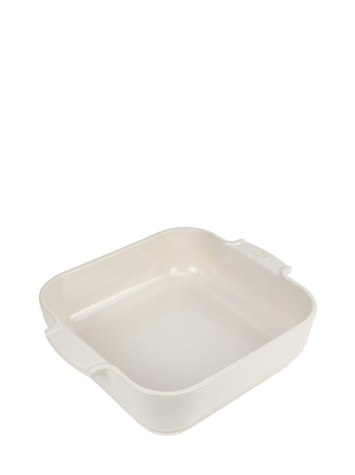 Peugeot | Appolia Square Baking Dish 11 inches, Ecru, with built-in handles, ideal for easy oven-to-table serving, featuring durable anti-abrasion glaze and heat resistance.