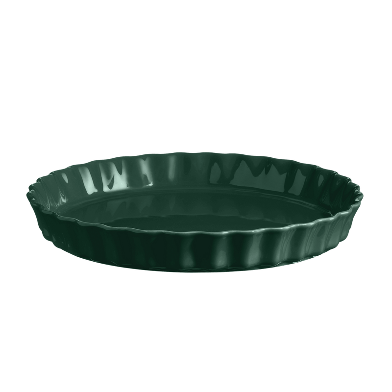 Emile Henry | Deep Flan & Tart Dish, 1.3QT / Cedar, with fluted edges, made of durable glazed ceramic, ideal for even baking and easy tart release, microwave and dishwasher safe.