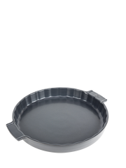 Peugeot | Appolia Tart Dish, Slate: A fluted-edge ceramic dish with integrated handles, perfect for baking pies, tarts, or quiches with ease and safety.