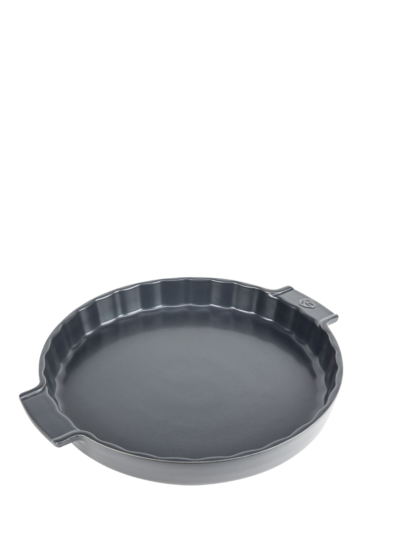 Peugeot | Appolia Tart Dish, Slate: A fluted-edge ceramic dish with integrated handles, perfect for baking pies, tarts, or quiches with ease and safety.