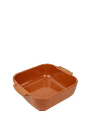 Peugeot | Appolia Square Baking Dish 8 inches, Terracotta, ideal for oven-to-table serving, features rounded corners and handles for easy use.