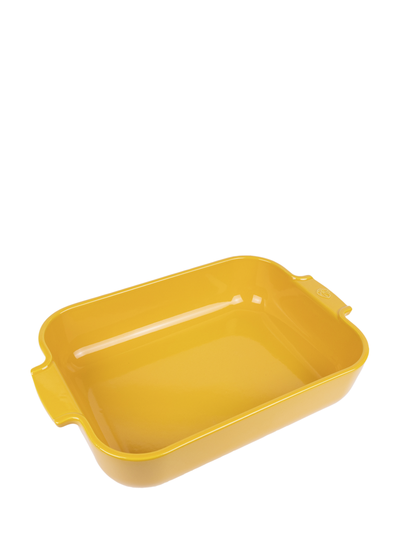 Peugeot | Appolia Rectangular Baking Dish, Saffron Yellow: A ceramic baking dish with integrated handles, ideal for gratins and roasting, reflecting Athens Cooks' curated cookware collection.