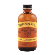 Nielsen-Massey Pure Almond Extract in a glass bottle, ideal for enhancing flavors in baking, available at Athens Cooks, a specialty kitchen store.