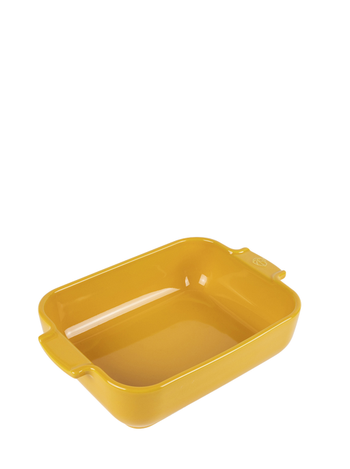 Peugeot | Appolia Rectangular Baking Dish, Saffron Yellow: Glazed ceramic dish ideal for roasting or casseroles, perfect for two to three servings, durable and easy to clean.