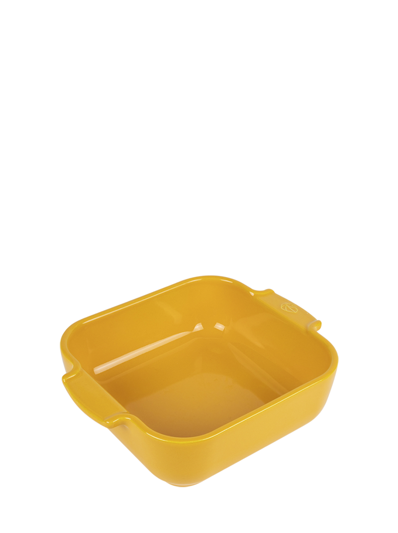 Peugeot | Appolia Square Baking Dish 8 inches, Saffron Yellow, featuring a sleek design with rounded corners and integrated handles, ideal for evenly cooked meals.