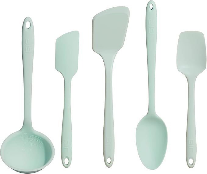 GIR | 5-Piece Ultimate Tool Set - Mint, featuring durable silicone ladle, spatulas, turner, and spoon, ideal for versatile cooking and serving tasks.
