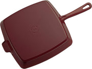 Staub | Cast Iron Square Grill Pan - Grenadine, ideal for indoor grilling, featuring raised ridges for authentic grill marks, and exceptional heat retention for stovetop or oven use.