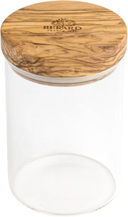 Browne & Co | BERARD Glass Jar with Wooden Lid, 4x6 (10x15cm), 20oz (0.6L) Oliv, ideal for stylish kitchen storage.