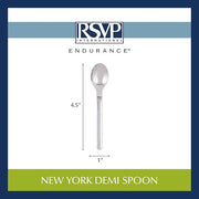 New York Demi Spoon, a 4.5-inch stainless steel utensil with measurement markings, ideal for espresso, tea, or desserts, reflecting Athens Cooks' dedication to quality kitchenware.