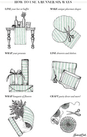 Hester & Cook | Farmer's Market Runner featuring illustrated scissors, a paper fan, and a bouquet, perfect for enhancing your kitchen decor with a culinary theme.