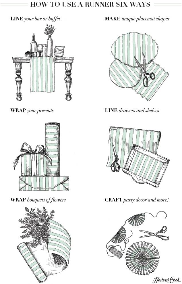 Hester & Cook | Farmer's Market Runner featuring illustrated scissors, a paper fan, and a bouquet, perfect for enhancing your kitchen decor with a culinary theme.