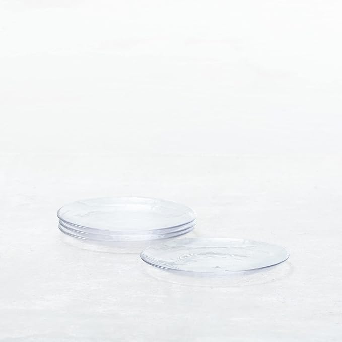 Fortessa | Los Cabos Clear 8 Salad Plate in a stack, featuring a subtle hammered glass effect, ideal for adding elegance to your dining table.