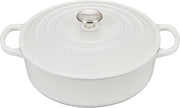 Le Creuset | Signature Round Wide Oven - White with lid and side handles, ideal for versatile cooking and serving, reflecting Athens Cooks' quality kitchenware selection.