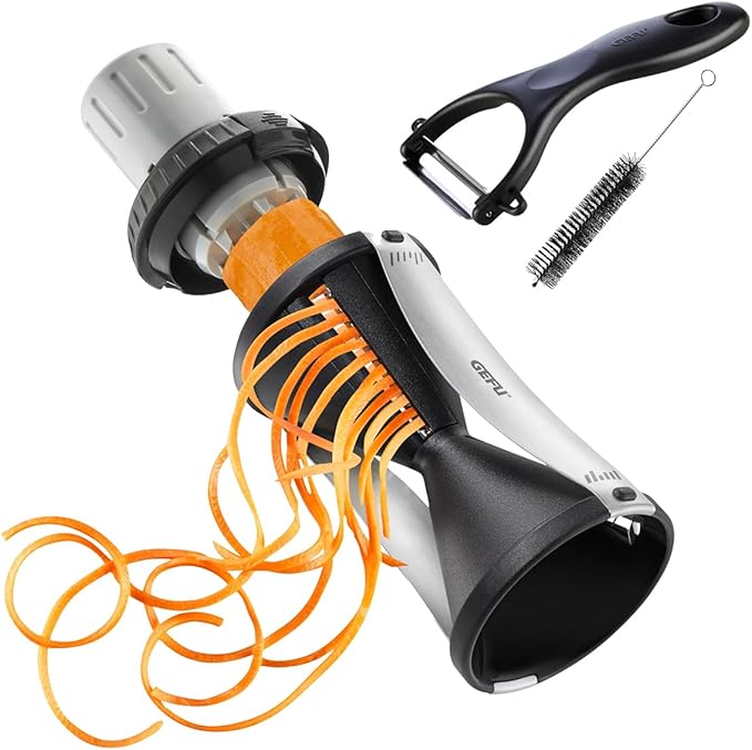 GEFU | Spiral Slicer with brush, ideal for creating spiralized vegetables, perfect for culinary enthusiasts at Athens Cooks kitchen store.