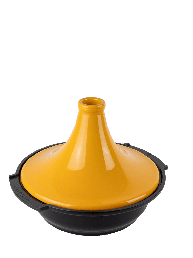 Peugeot | Appolia Atlas Tagine, Saffron Yellow: A stylish tagine pot for Moroccan-style cooking. Features a lightweight recycled aluminum base and non-stick ceramic coating.