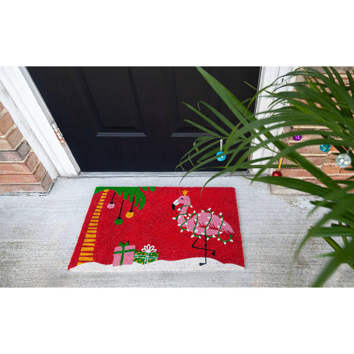 Entryways | Christmas Flamingo Coir Doormat.