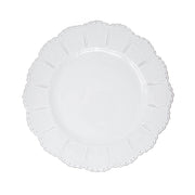 Bella Bianca Beaded Dinner Plate, Italian stoneware with a scalloped edge, 11.5 inches in diameter. Durable, handmade in Tuscany, part of a versatile tableware collection.