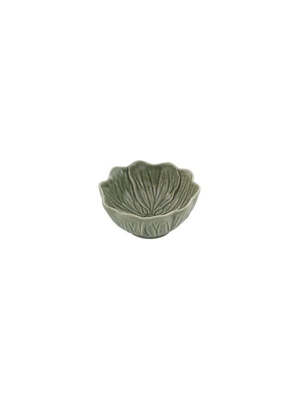 Bordallo Pinheiro | Flora Small Bowl - Olive Green: A decorative ceramic bowl with scalloped rim and blossom-like vein pattern, ideal for serving or display at Athens Cooks.