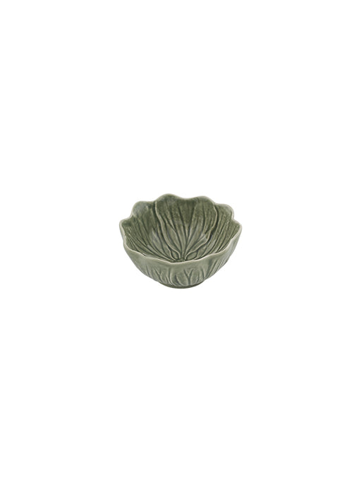 Bordallo Pinheiro | Flora Small Bowl - Olive Green: A decorative ceramic bowl with scalloped rim and blossom-like vein pattern, ideal for serving or display at Athens Cooks.