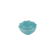 Bordallo Pinheiro | Flora Small Bowl, Blue: A ceramic bowl shaped like a flower bloom with turquoise-blue glaze and petal-like ridges, perfect for small servings.
