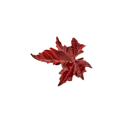 Bordallo Pinheiro | Gudrun Small Sycamore Leaf: A bright-red, glossy earthenware wall ornament, intricately designed with textural detail, ideal for seasonal décor.