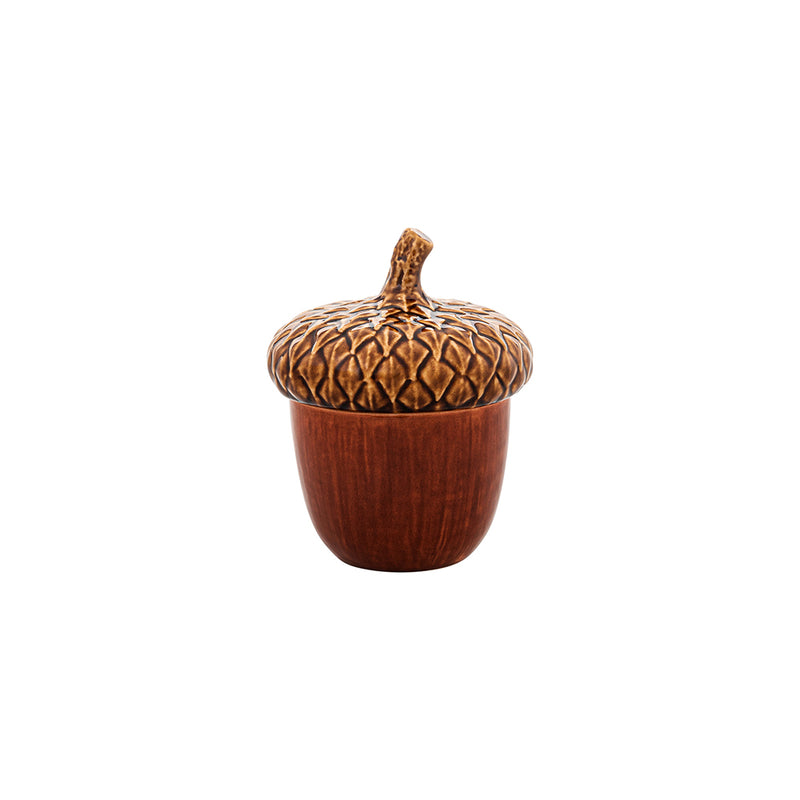 Bordallo Pinheiro | Gudrun Small Acorn Box: A decorative brown ceramic container shaped like an acorn, ideal for storing trinkets or snacks.