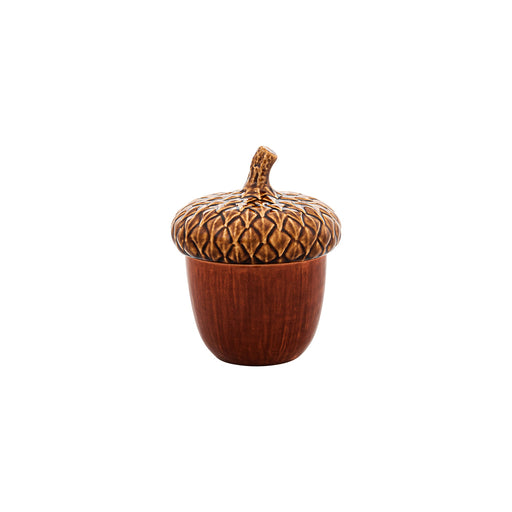 Bordallo Pinheiro | Gudrun Small Acorn Box: A decorative brown ceramic container shaped like an acorn, ideal for storing trinkets or snacks.